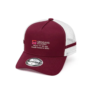 WORKWEAR, SAFETY & CORPORATE CLOTHING SPECIALISTS A-Frame Striped Trucker Cap (Inc Logo)