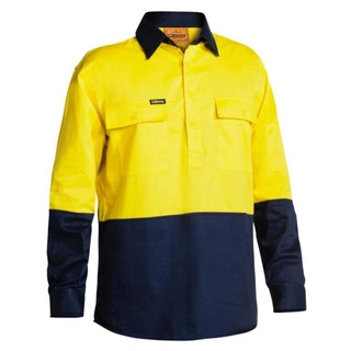 WORKWEAR, SAFETY & CORPORATE CLOTHING SPECIALISTS Closed Front Hi Vis Drill Shirt - Long Sleeve