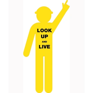 WORKWEAR, SAFETY & CORPORATE CLOTHING SPECIALISTS 1800x900mm - Corflute - Yellow Cut Out Safety Construction Worker  [Arms Up - Finger Pointing] Print