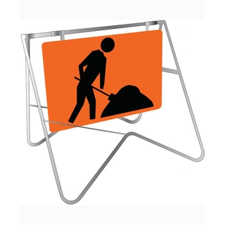 WORKWEAR, SAFETY & CORPORATE CLOTHING SPECIALISTS 900x600mm - Swing Stand and Sign - Symbolic Worker-Steel-900x600mm
