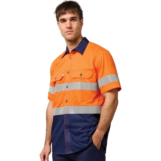 WORKWEAR, SAFETY & CORPORATE CLOTHING SPECIALISTS Koolgear - Ventilated Hi-Vis Two Tone Shirt with Tape Short Sleeve